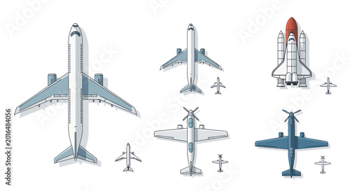 Fotografia Diverse Aircraft Collection: Passenger Jets, Propellers, and Space Shuttle Top V
