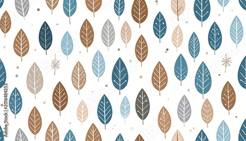 A seamless pattern of colorful leaves on white background