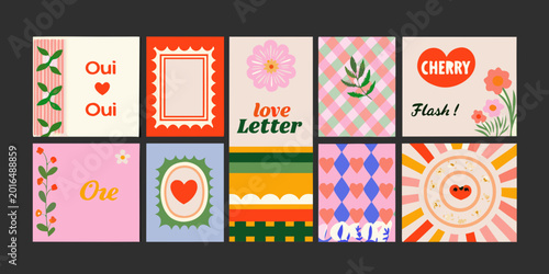 Obraz na płótnie illustrated cards quartet with retro designs and floral motifs