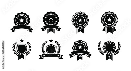 Schilderij op canvas award ribbon icons with stars black silhouette on white background
