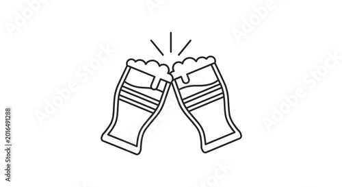 Foto Two beer glasses clinking black line drawing on white background