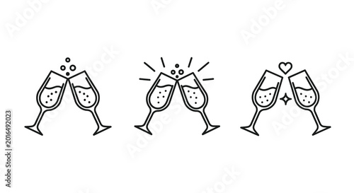 Tableau sur toile clinking champagne glasses icons line art style on white background