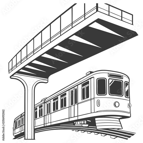 Schilderij op canvas Train on elevated tracks with platform transportation