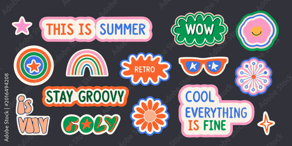 Fototapeta premium groovy typography sticker pack retro y2k style illustrations