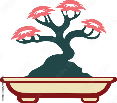 Traditional Bonsai Tree in Pot Logo Design with Vibrant Pink Foliage