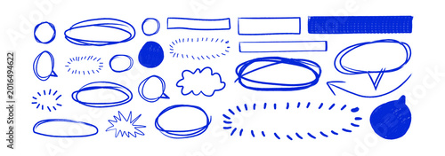 Cuadro en lienzo Blue pen text boxes and shapes collection on Transparent Background