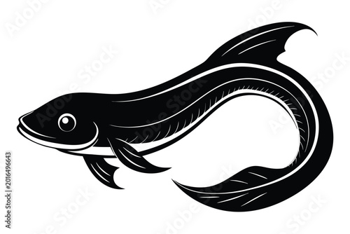 eel fish silhouette line art vector illustration with a white background