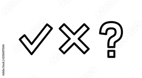 check mark cross and question mark icons on white background