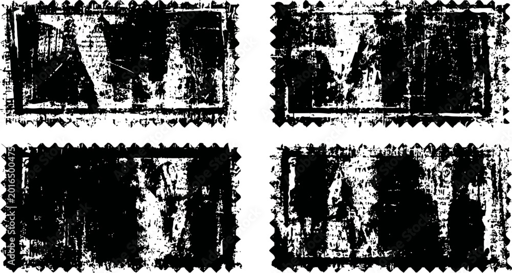 Obraz premium Four vintage grunge postage stamp silhouettes with rough distressed edges and texture