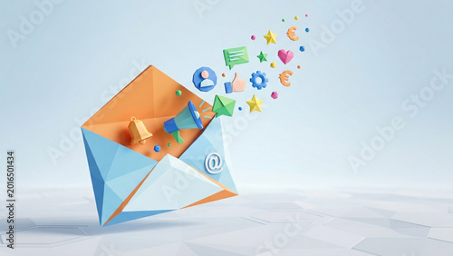 Digital Email Marketing Concept with Social Media Icons Explosion