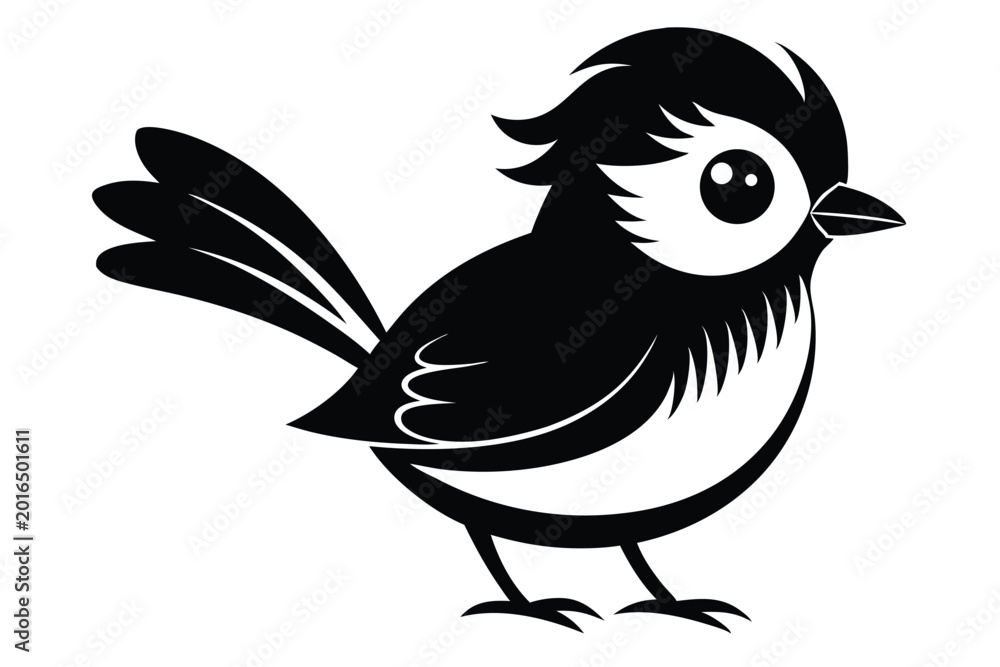 Fototapeta premium cute babbler bird silhouette line art vector illustration with a white background