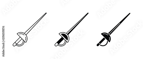 Schilderij op canvas Three Rapier Sword Icons, Fencing Weapon Vector Graphics, Historical Blade Symbo