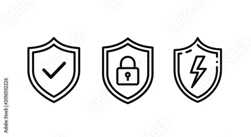 Fotografía security shield icons with checkmark padlock and lightning bolt