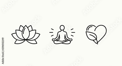 Canvastavla Lotus flower meditation and heart with leaf line icons