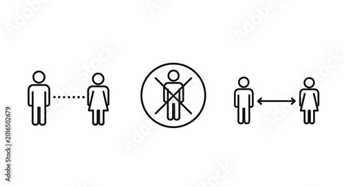 Photography Social distancing icons with people and no contact symbol on white