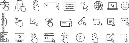 Fotografie Set of black line icons representing various computer mouse cursor interactions