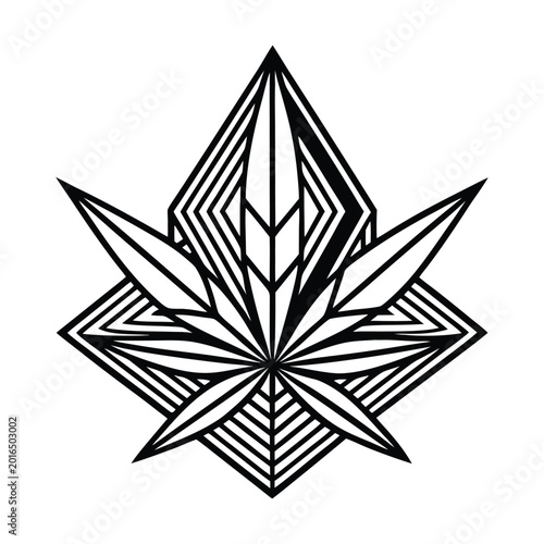 Konstfotografi Geometric cannabis leaf, black and white, abstract marijuana symbol, vector illu