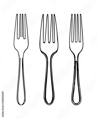 Foto Fork set with black line art design featuring stainless steel, cutlery, utensil