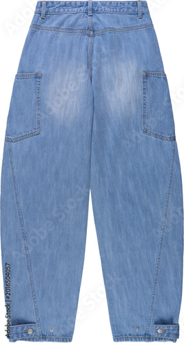 Bild auf Leinwand Back view of blue denim cargo pants isolated on transparent background for fashi