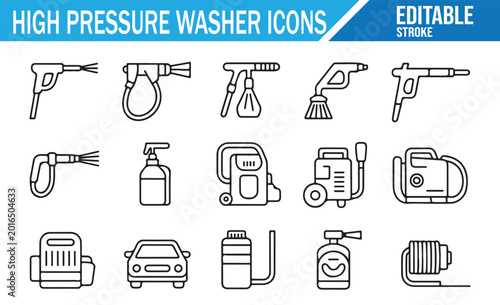 Editable high pressure washer outline icons for equipment design