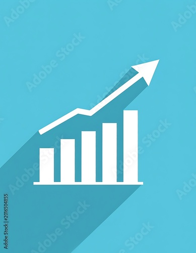 A white graph icon on a blue background with a shadow