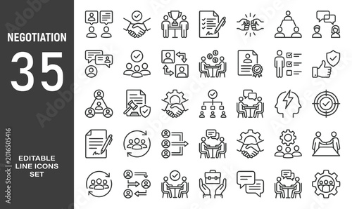 Tableau sur toile Negotiation icon set. Editable line icons. Vector illustration.