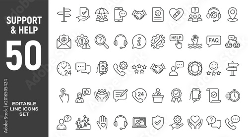 Bild auf Leinwand Support and Help icon set