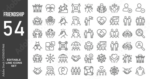 Friendship icon set. Editable line icons. Vector illustration.