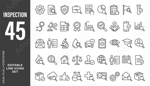 Bild auf Leinwand Inspection icon set. Editable line icons. Vector illustration.