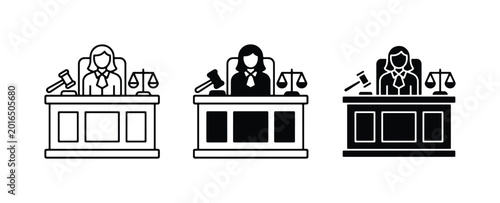 Obraz na płótnie Judge Icons, Courtroom Justice Symbols, Legal Authority Graphics