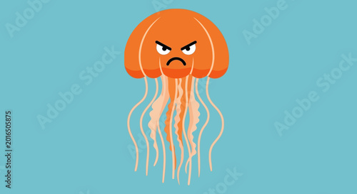 Tableau sur toile Angry Orange Jellyfish Cartoon Character, Vector Illustration