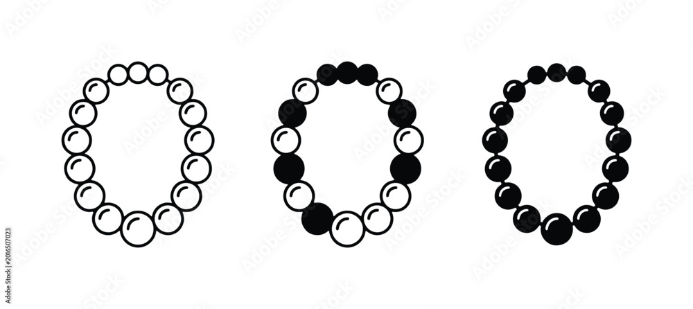 Fototapeta premium Pearl Necklace Icons, Black and White Jewelry Vector Graphics, Elegant Accessory Designs
