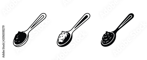Canvastavla Three Spoons with Food, Jam, or Spread, Vector Icons, Food Tasting Icons