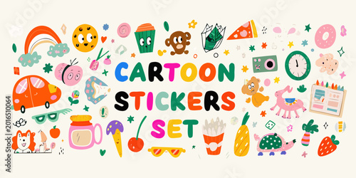 Photography Hand Drawn Cartoon Stickers Set Colorful Whimsical Illustration
