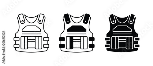 Foto Bulletproof Vest Icons, Tactical Gear Set, Body Armor Vector Graphics