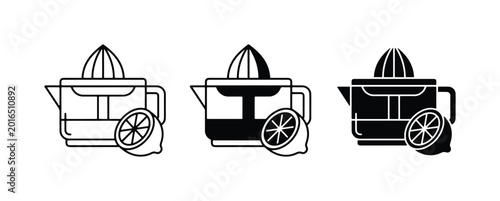 Schilderij op canvas Citrus Juicer Icons, Lemon Squeezer Set, Kitchen Tool Vector Graphics