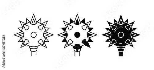 Bild auf Leinwand Medieval Mace Icons, Spiked Weapon Vector Graphics, Historical Combat Symbols