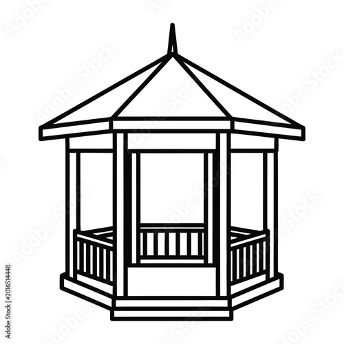 Wooden gazebo pavilion structure outline icon for park landscape and outdoor garden leisure zone design element vectors