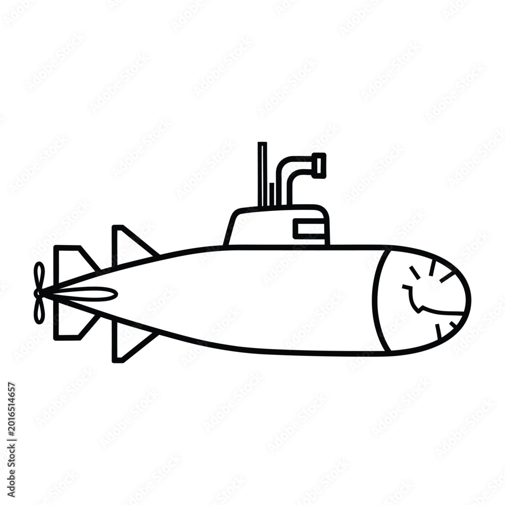 Obraz premium Simple line art drawing of submarine vessel underwater exploration concept isolated on white background for marine projects
