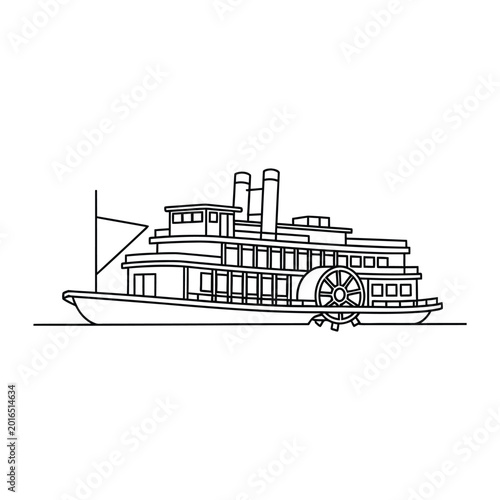 Εκτύπωση καμβά Classic black and white line art vector of a traditional river paddle steamboat