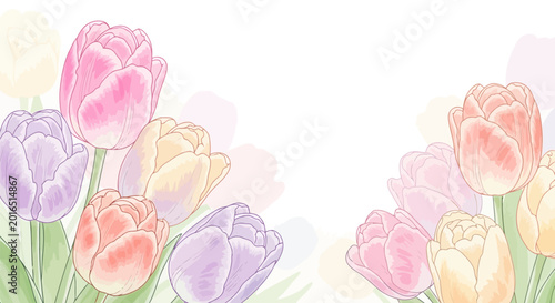 Obraz na plátně Modern Pastel Tulip Seamless Background Minimalist Spring Floral Pattern Vector