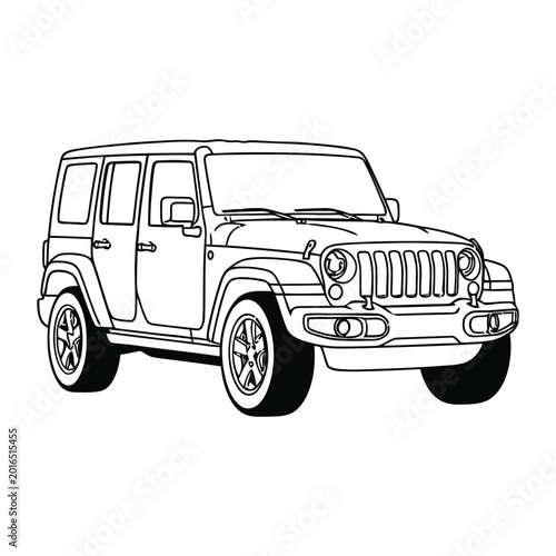 Φωτογραφία Modern four door offroad SUV line art vector illustration isolated on white back