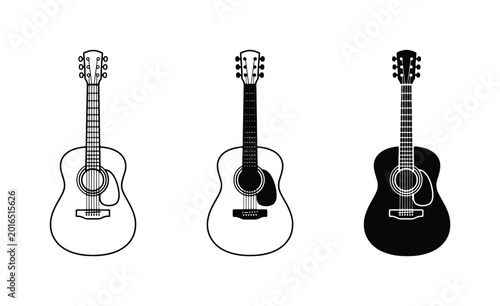 Quadro em tela Acoustic Guitar Icons, Musical Instrument Vector Set, Classic String Sound Equip