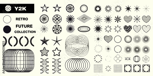 abstract geometric shapes and icons y2k retro futuristic vector collection
