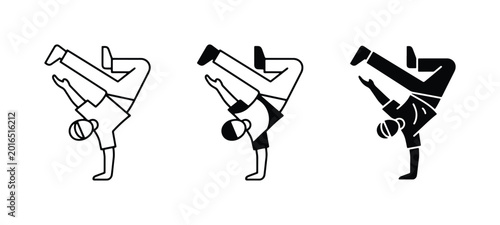 Fotografie Breakdance icon set with b-boy performing handstand
