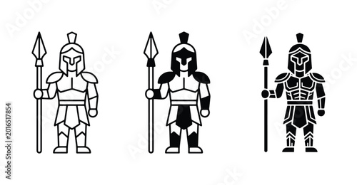 Quadro su tela Ancient Spartan warrior icons, Greek gladiator with spear, black and white soldi