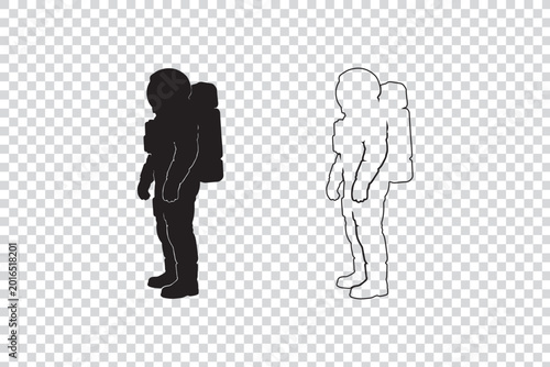 Schilderij op canvas Astronaut silhouette and outline simple vector icons representing space explorat