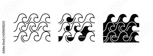 Bild auf Leinwand Stylized Wave Patterns, Ocean Swells, Nautical Borders, Seamless Vector Designs