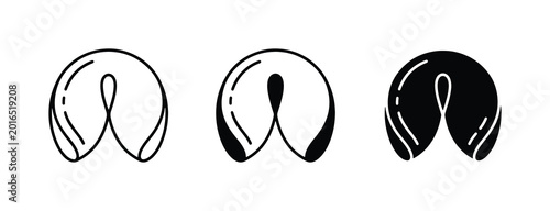 Foto Fortune Cookie Icons, Set of 3, Black and White, Simple Line Art, Vector Graphic