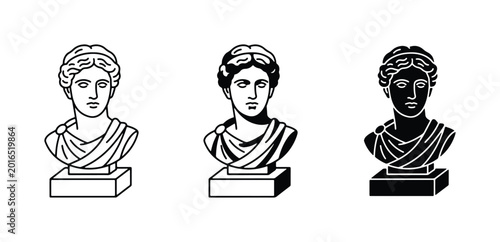 Fotografie Ancient Greek Busts Collection, Classical Sculpture Icons, Vintage Roman Statues